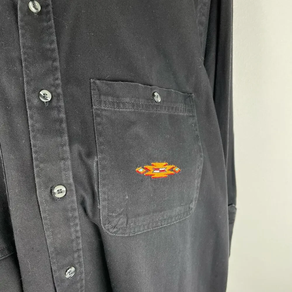 80s Vintage Mens Southwestern Embroidered Button Up Shirt Black Size L